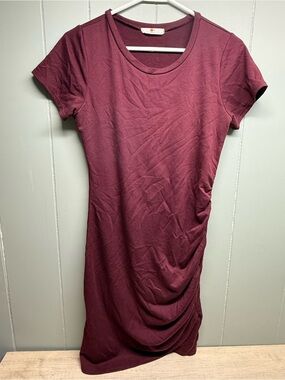 Axis Burgundy Short Sleeve Ruched T-Shirt Dress